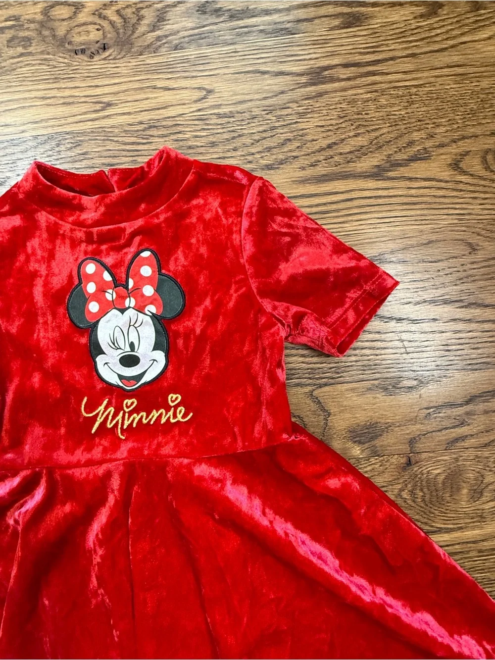 Disney Junior Girls Minnie Mouse Red Velvet Dress Embroidered Bow Detail 3T